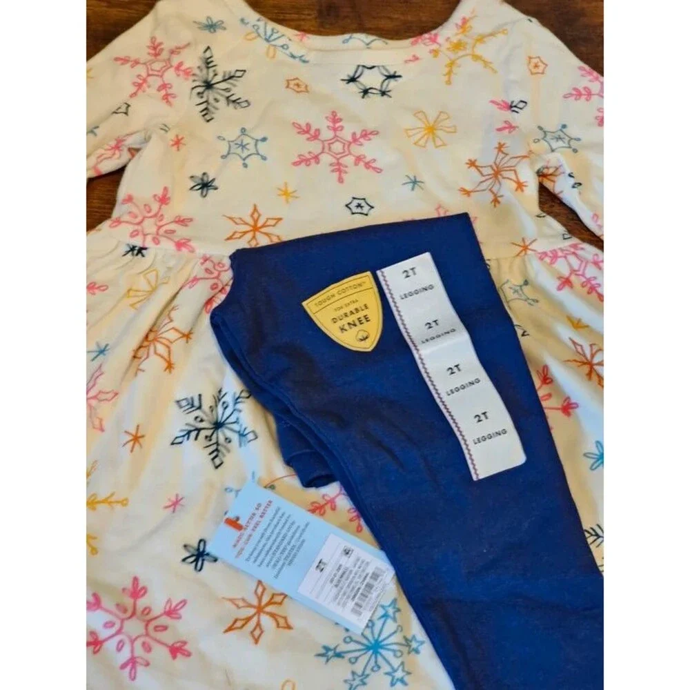 NWT Cat & Jack White Snowflake Dress with Blue Leggings